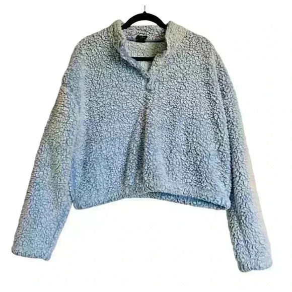 Pac Sun Sz L Simone Sherpa Henley Cropped Cozy Comfy - Picture 3 of 15